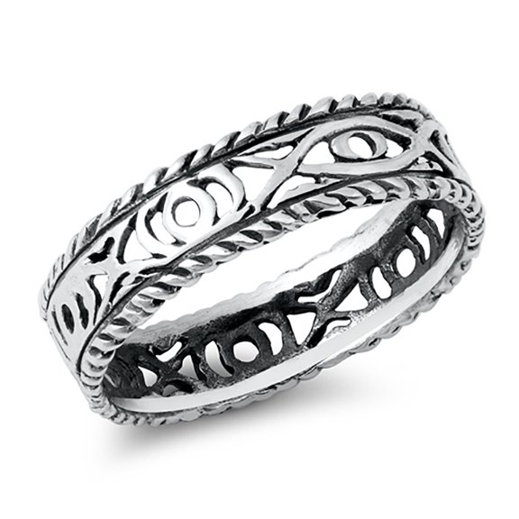 All In Stock Christian Fish Rope Oxidized Sterling Silver Ring Size 10