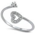 thumbnail image 1 of All In Stock Clear CZ Heart Adjustable Ring Sterling Silver Size 6, 1 of 3