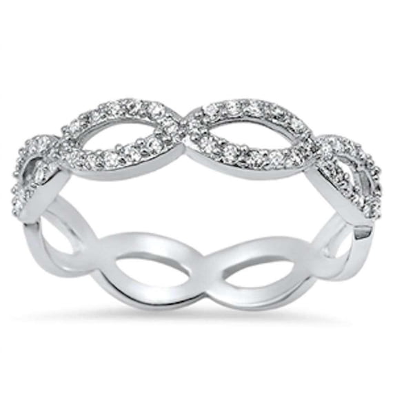 All In Stock Clear CZ Infinity Eternity Ring Sterling Silver Size 7