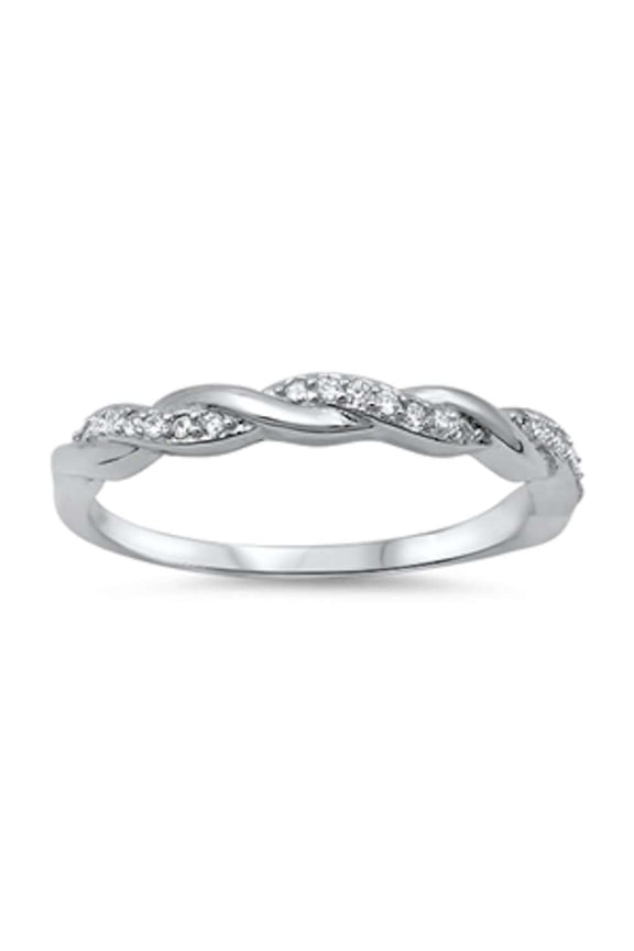 Clear CZ Overlap Wavy Ring Sterling Silver Size 4