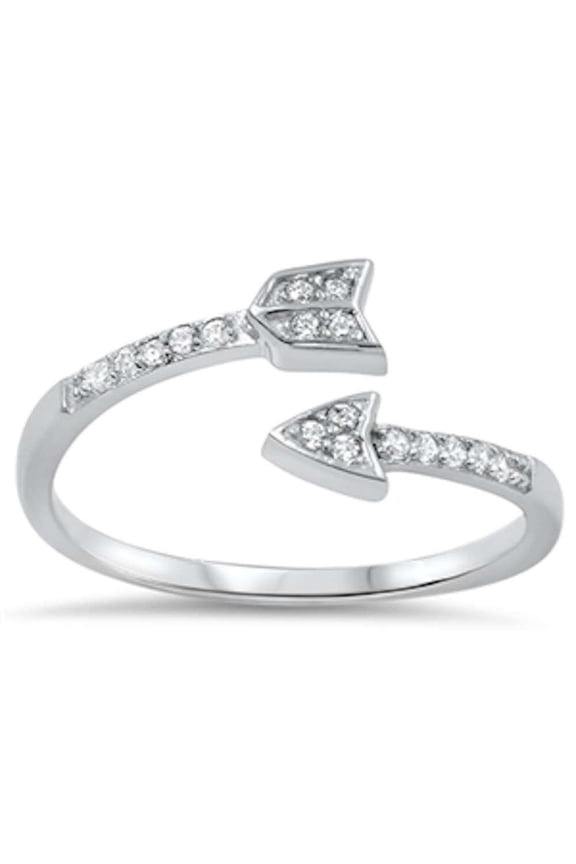 Clear Cubic Zirconia Open Arrow Ring Sterling Silver Sz 7