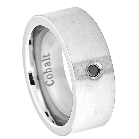 All In Stock Cobalt Black Cubic Zirconia Center Brushed Pipe Ring Size 11