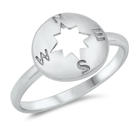 All In Stock Compass Cutout Star Center Sterling Silver Ring Size 10