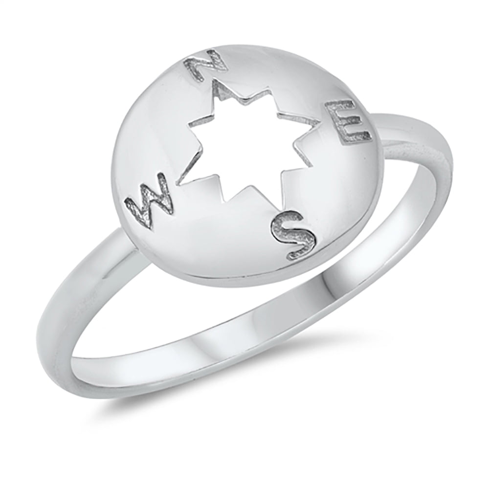 All In Stock Compass Cutout Star Center Sterling Silver Ring Size