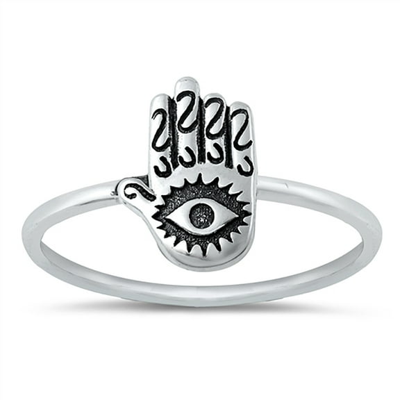 All In Stock Evil Eye Hamsa Oxidized Sterling Silver Ring Size 9