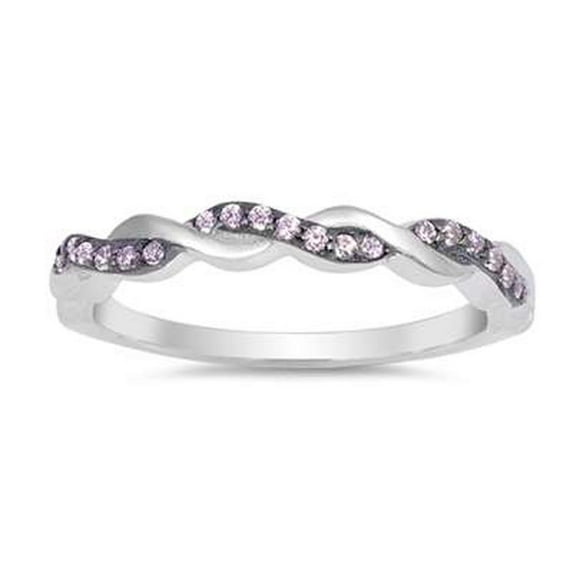 All In Stock Pink CZ Overlap Wavy Ring Sterling Silver Size 4