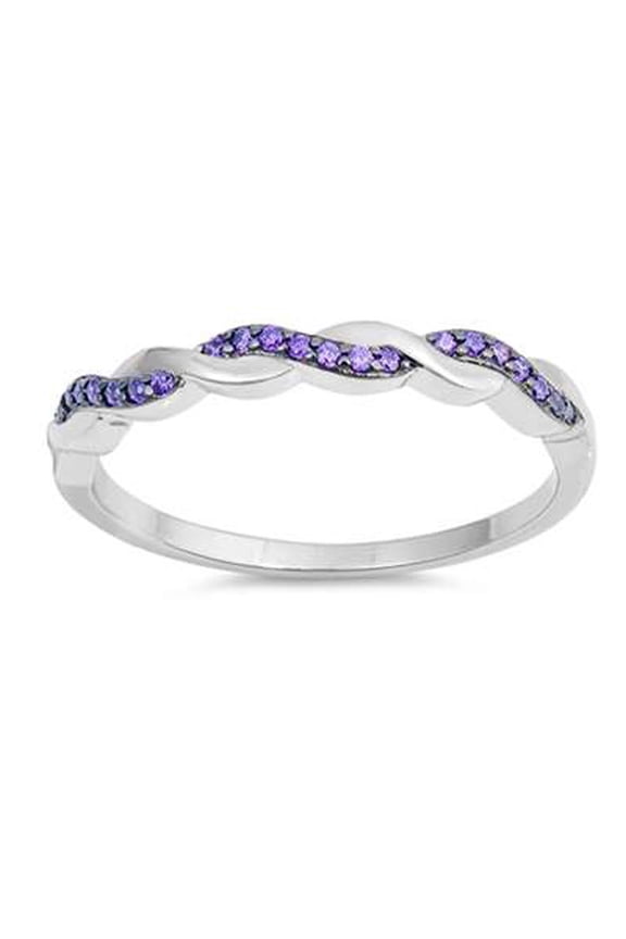 Purple CZ Overlap Wavy Ring Sterling Silver Size 5