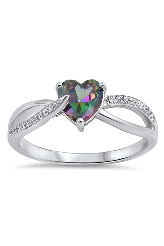Rainbow CZ Swirl Sterling Silver Ring Size 4