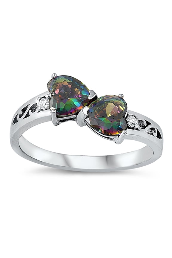 Rainbow Infinity Heart Sterling Silver Ring Size 5