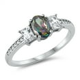 thumbnail image 1 of All In Stock Rainbow Oval Center Clear CZ Sterling Silver Ring Size 9, 1 of 3