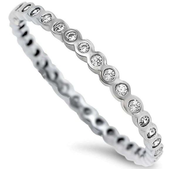 All In Stock Round CZ Eternity Stackable Ring Sterling Silver Size 3