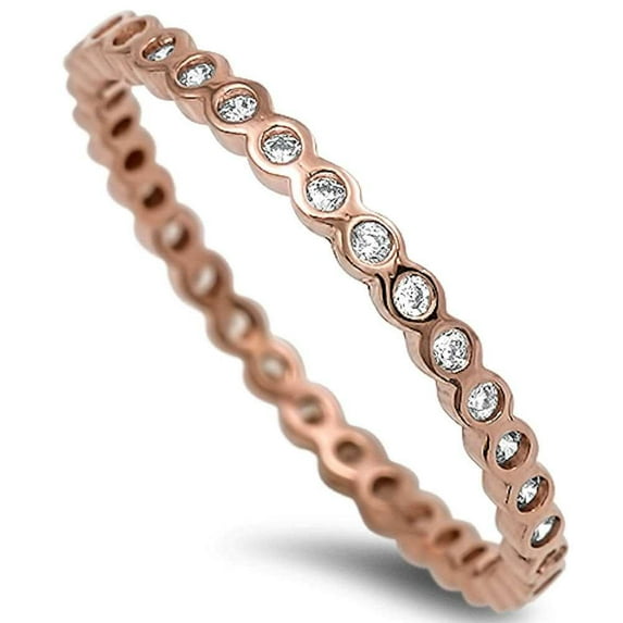 All In Stock Round CZ Eternity Stackable Ring Sterling Silver Size 8