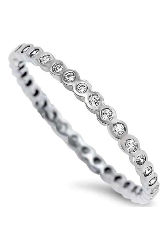 Round CZ Eternity Stackable Ring Sterling Silver Size 8
