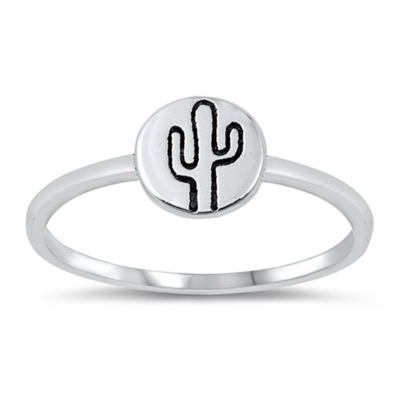 All In Stock Round Cactus Oxidized Sterling Silver Ring Size 7