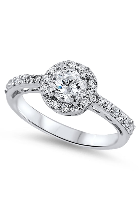 Round Clear CZ Cluster Bridal Sterling Silver Ring Size 9