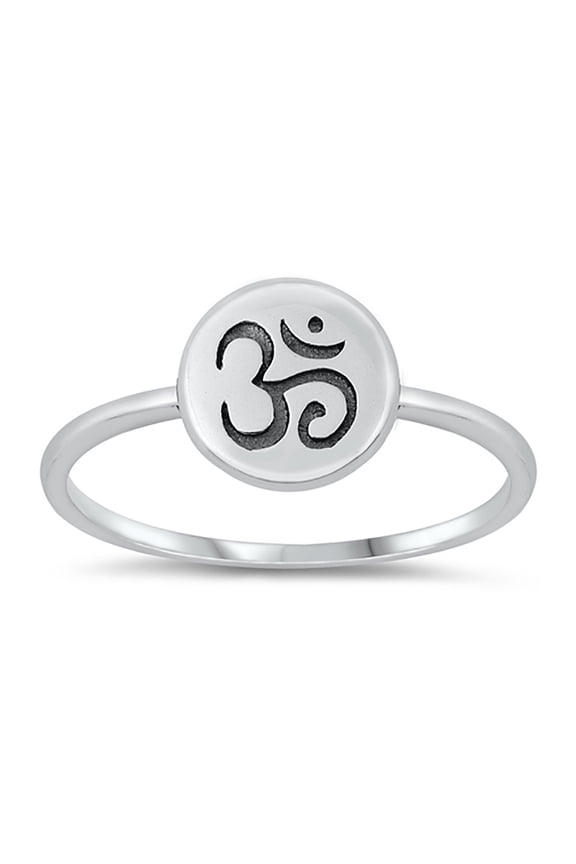 Round Ohm Symbol Oxidized Sterling Silver Ring Size 7