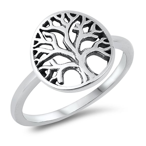 All In Stock Round Tree Of Live Oxidized Sterling Silver Ring Size 7