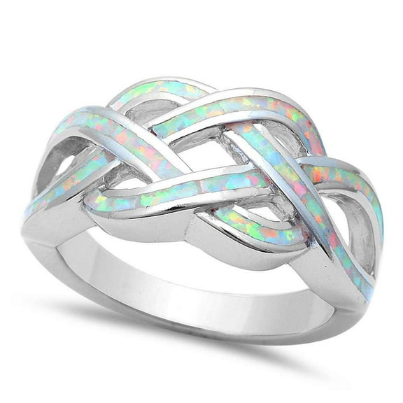 All In Stock Simulated Opal Celtic Knot Ring Sterling Silver Size 12