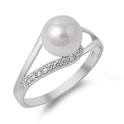 All In Stock Simulated Pearl CZ Split Shank Ring Sterling Silver Sz 3