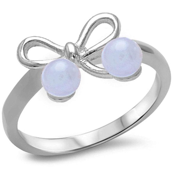 All In Stock Simulated Pearl Ribbon Style Ring Sterling Silver Size 4