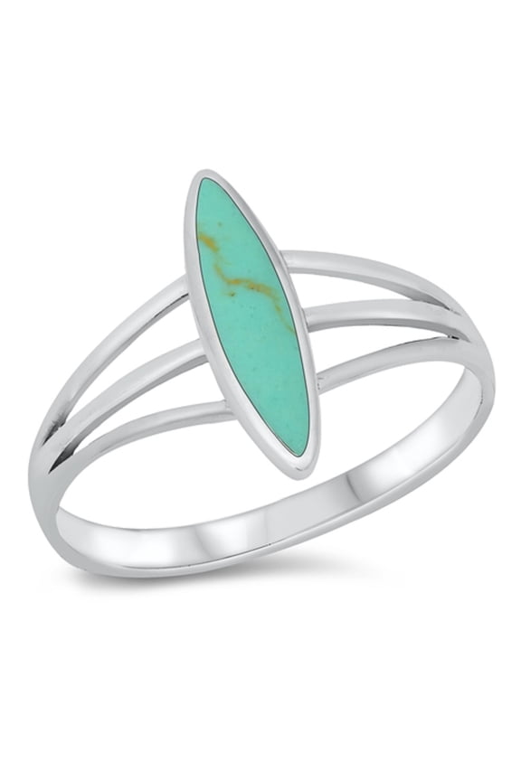 Simulated Turquoise Long Oval Statement Ring Sterling Silver Size 12