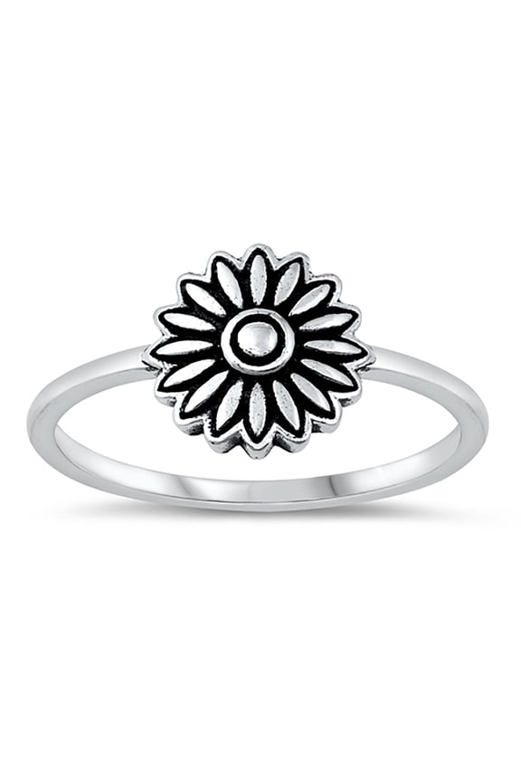 Sunflower Solitaire Style Sterling Silver Ring Size 9