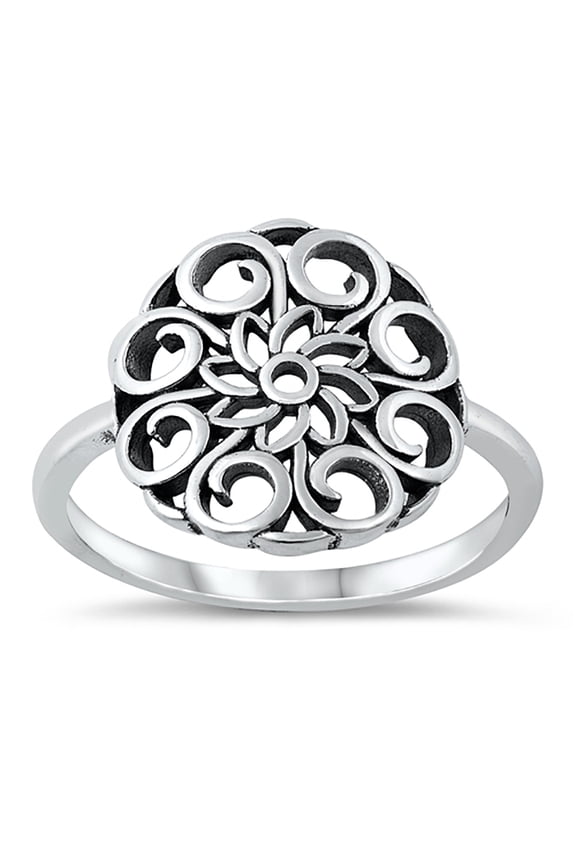 Swirl M&ala Oxidized Sterling Silver Ring Size 8