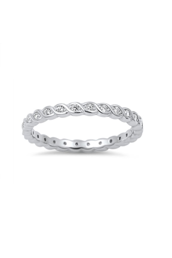 Swirl Stackable Eternity Cubic Zirconia Ring Sterling Silver 925
