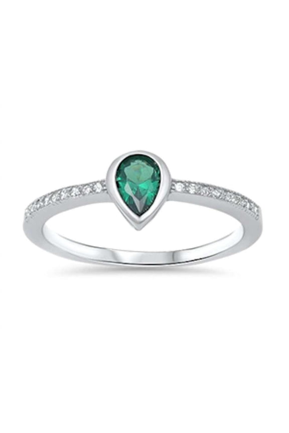 Teardrop CZ Center Solitaire Ring Sterling Silver Size 8
