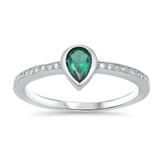All In Stock Teardrop CZ Center Solitaire Ring Sterling Silver Size 8