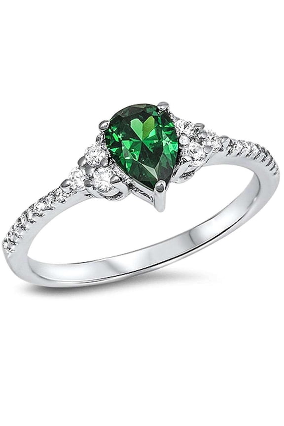 Teardrop Center CZ Bridal Ring Sterling Silver Size 6