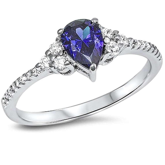 All In Stock Teardrop Center CZ Bridal Ring Sterling Silver Size 9