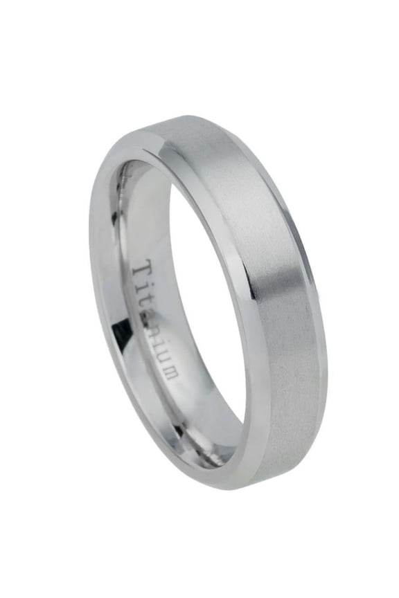 Titanium Brushed Center Beveled Edge Ring Size 7.5