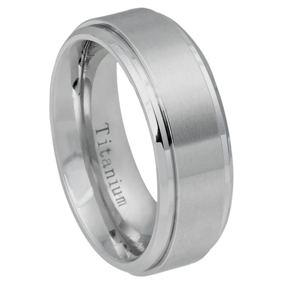 All In Stock Titanium Brushed Center Shiny Grooved Edge Band Ring Size 12