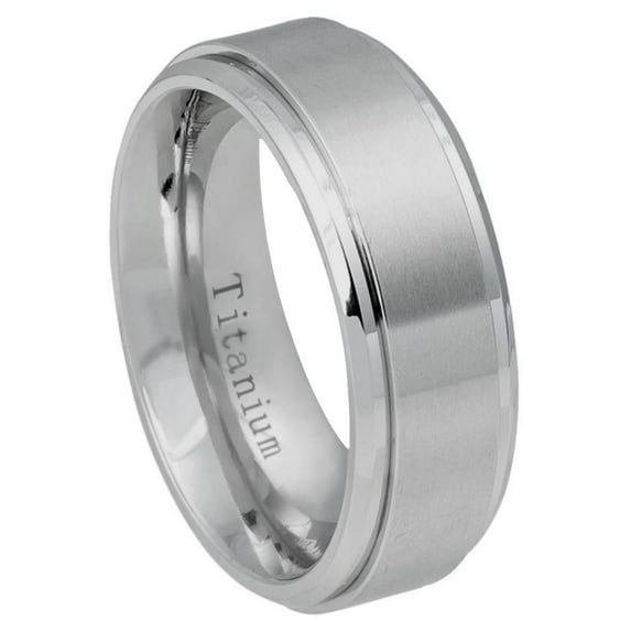 All In Stock Titanium Brushed Center Shiny Grooved Edge Band Ring Size 9.5