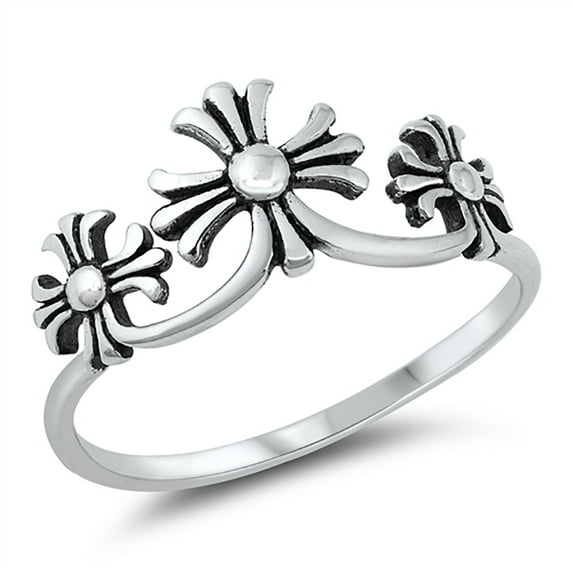 All In Stock Triple Medieval Cross Sterling Silver Ring Size 10