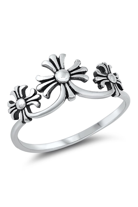 Triple Medieval Cross Sterling Silver Ring Size 10