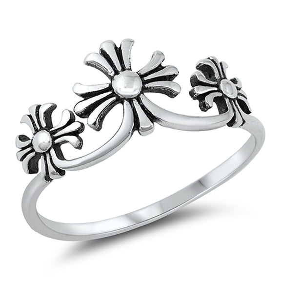 All In Stock Triple Medieval Cross Sterling Silver Ring Size 9