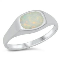 All In Stock White Simulated Opal Oval Signet Ring Sterling Silver Size 8