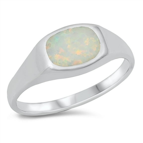 All In Stock White Simulated Opal Oval Signet Ring Sterling Silver Size 8