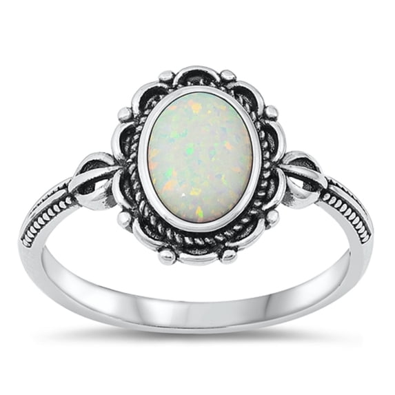 All In Stock White Simulated Opal Unique Promise Ring Sterling Silver Size 8