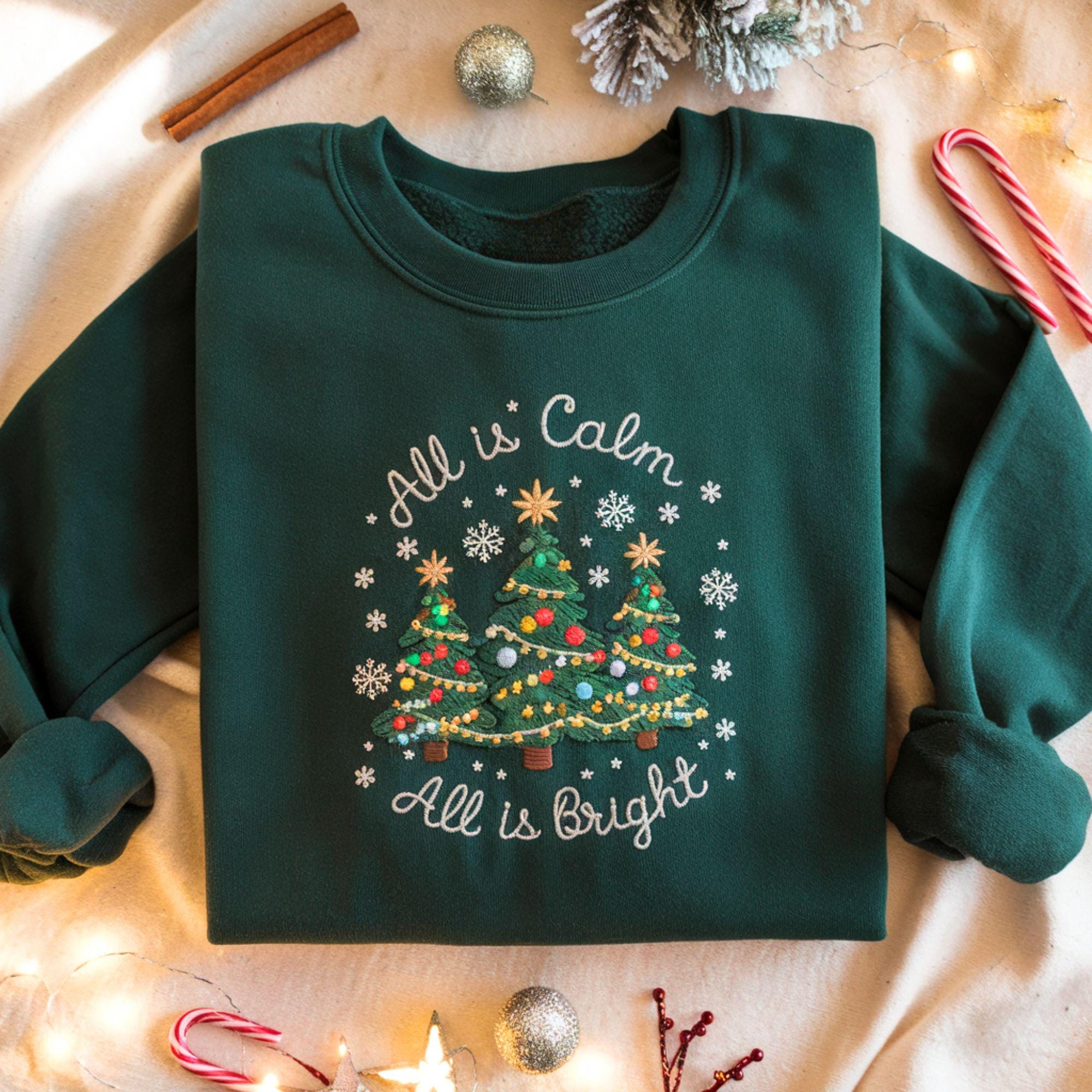 All Is Calm All Is Bright Christmas Embroidered Sweatshirt, Christmas ...