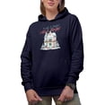 thumbnail image 1 of All Is Calm, All Is Bright, Christmas, Snowy or Winter Season House Art Merch Gift, Navy Blue Hooded Sweatshirt or Hoodie, Small, 1 of 5