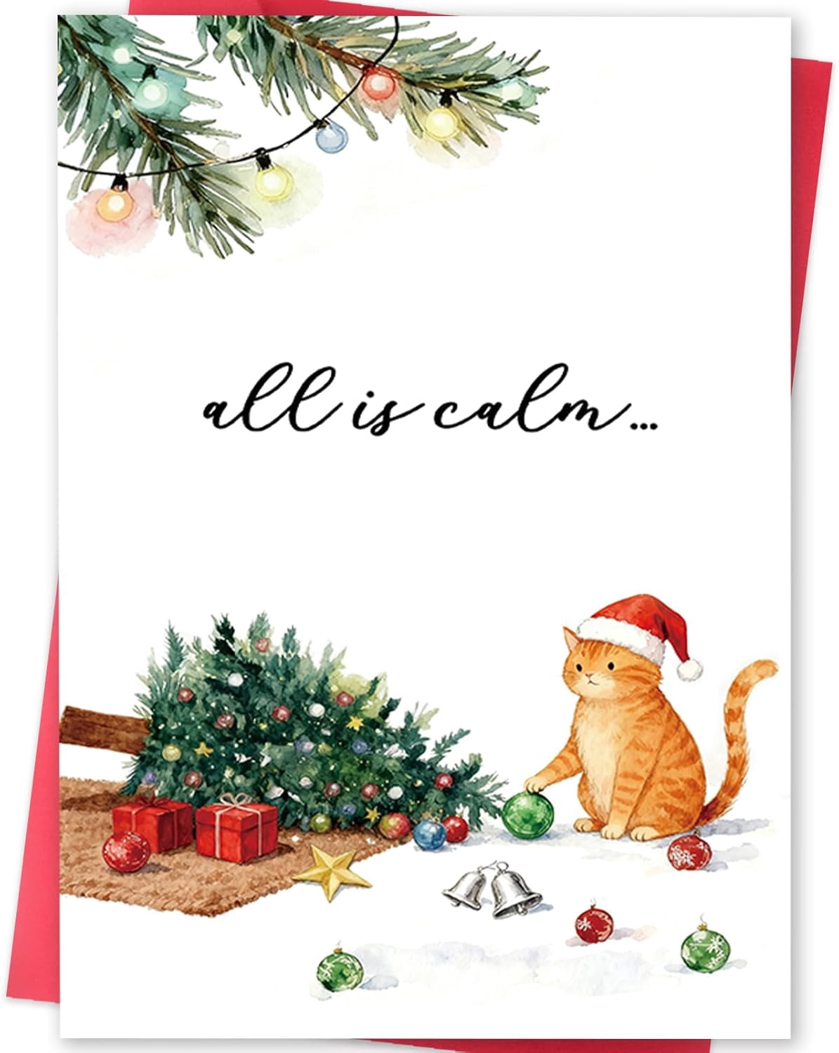 All Is Calm Holiday Card with Cat and Christmas Tree – Cute Christmas ...