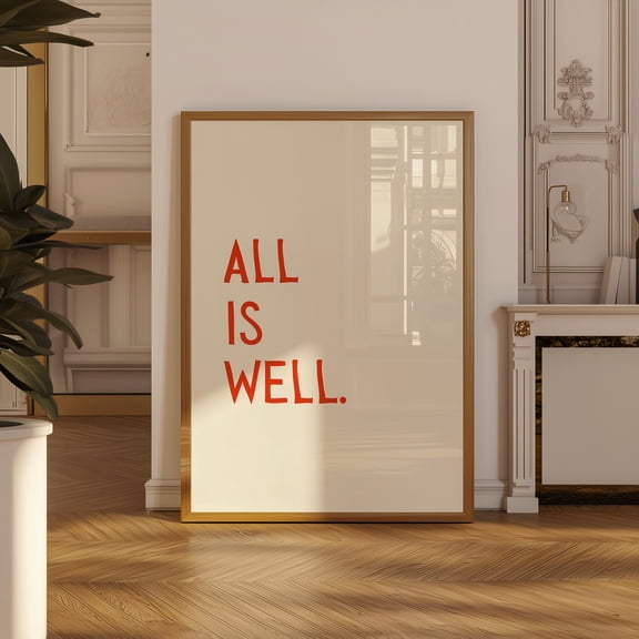 All Is Well Print Retro Wall Art Trendy Print Retro Poster Print Red Poster Dorm Decor Typography Print Art