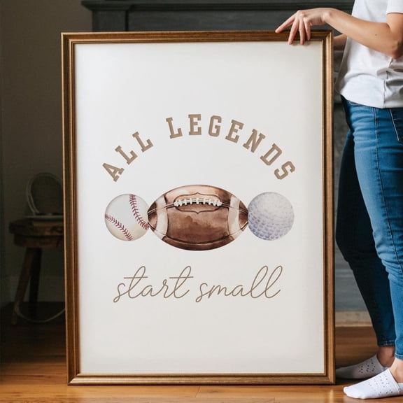 All Legends Start Small Vintage Sports Nursery Art Golf Football Baseball Decor Unframed Paper Poster 8x10in