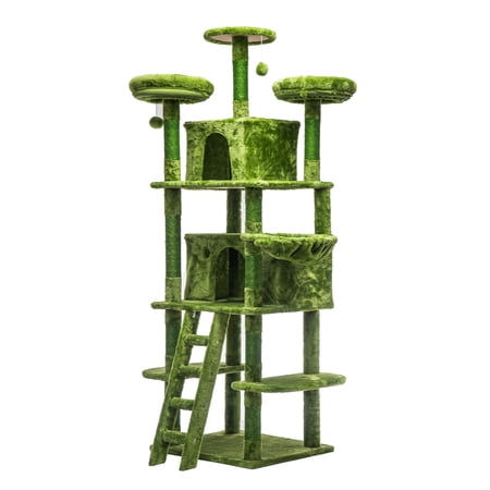 TK Large 70.87in Cat Tree W/2 Private Condos,3 Perches&Hanging Hammock,Skin-Friendly Short Plush&No Sharp Edges,Natural