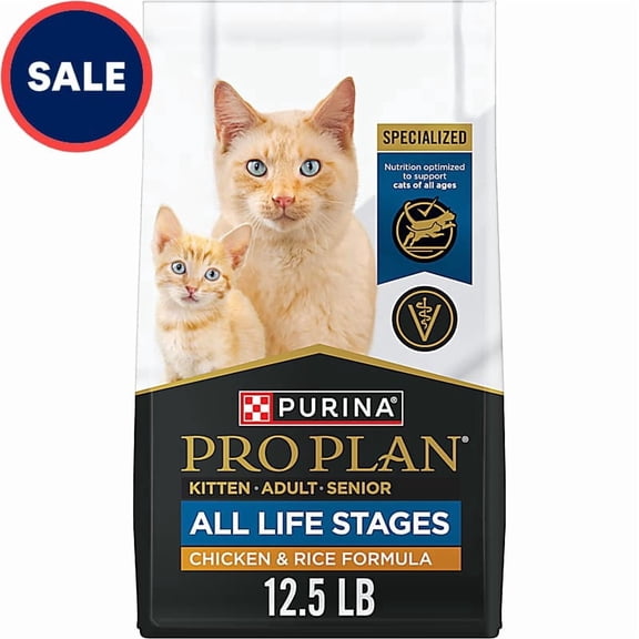 Purina Pro Plan All Life Stages Chicken and Rice Dry Kibble High Protein Cat Food 12.5 lbs.