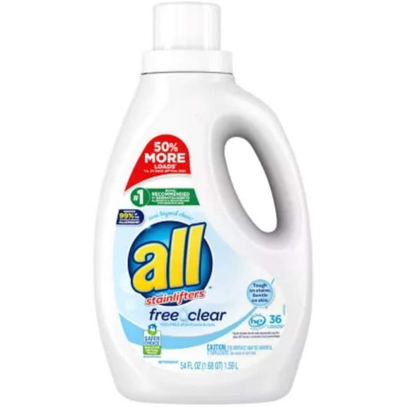 All Liquid Laundry Detergent Free Clear (Pack 1) - 36 Loads, 54fl