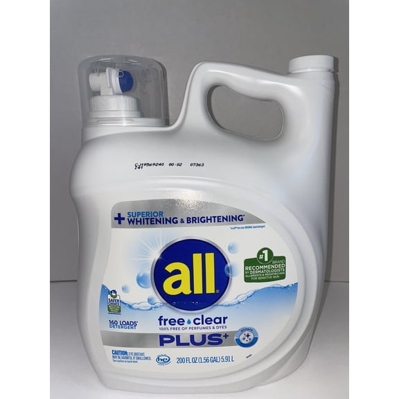 All Liquid Laundry Detergent, Free Clear Plus, HE Compatible, 200 Fluid Ounce